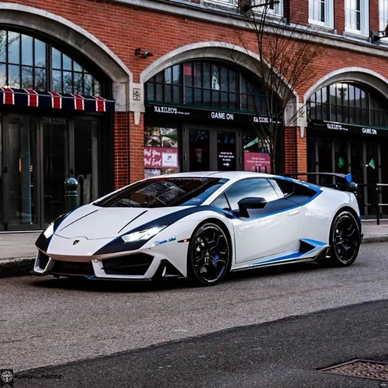 white and blue lambo